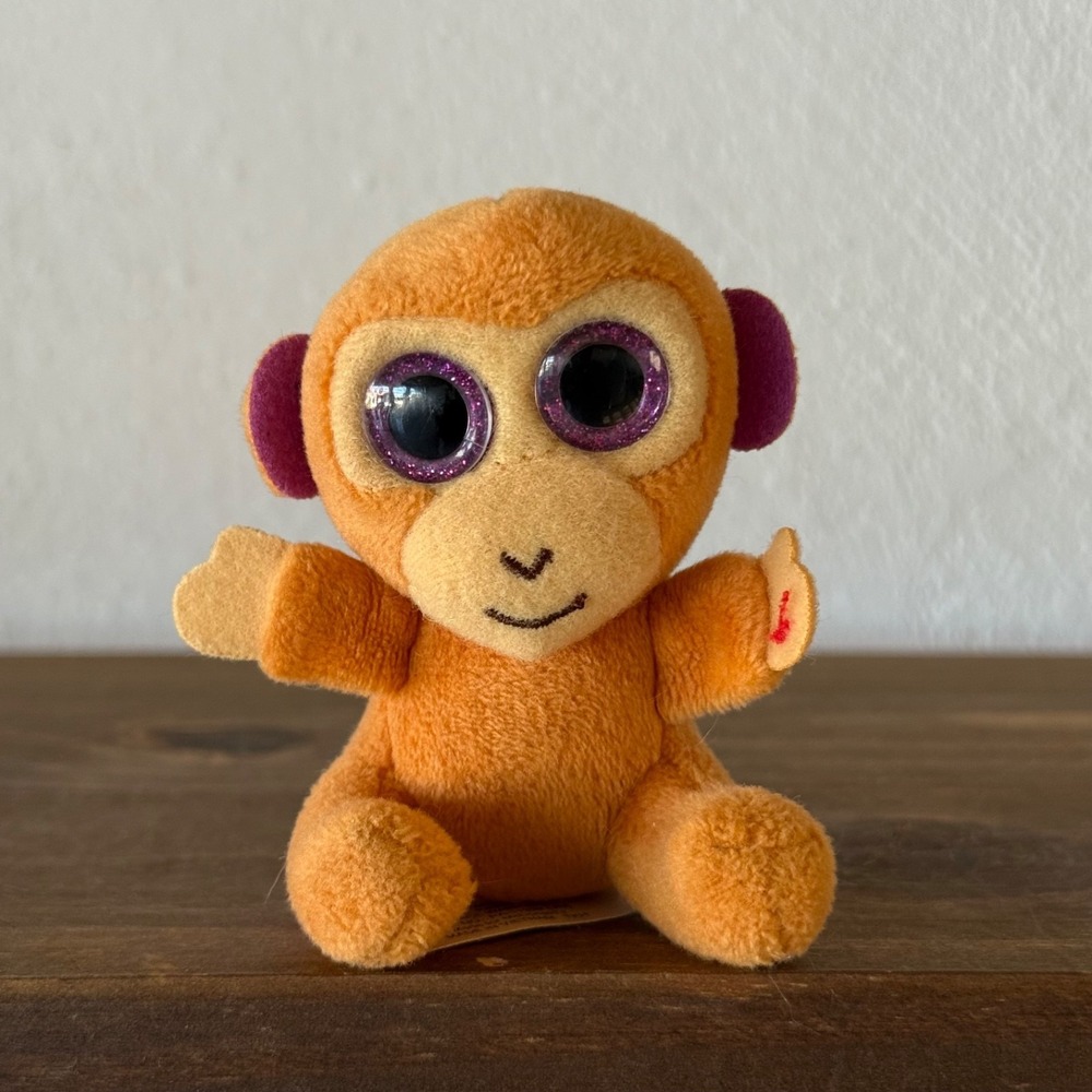 Ty Bongo‎ Monkey Plush Purple Glitter Eyes Mini Brown 2017 Plushie Stuffed Toy